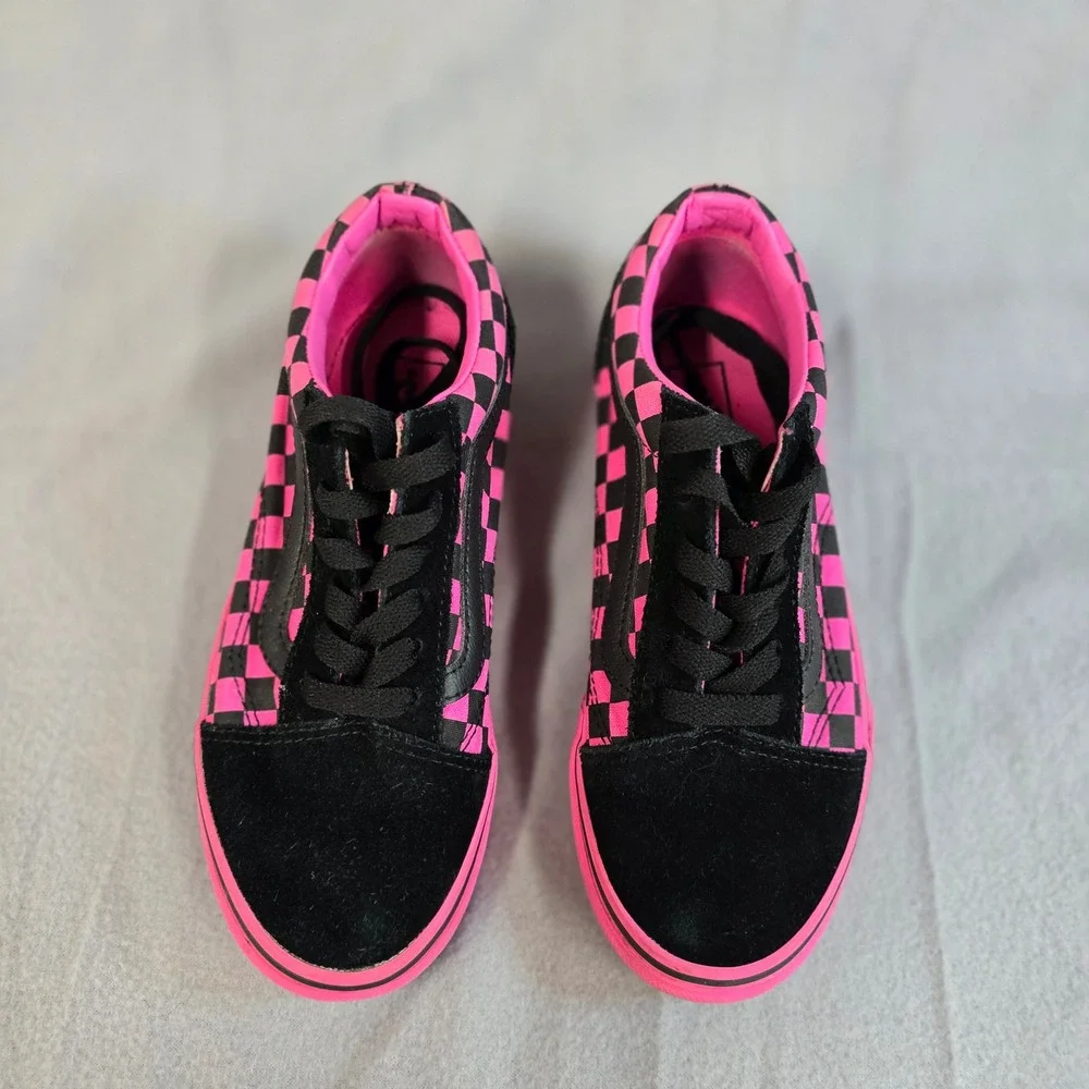 Vans‎ Old Skool Pink Black Checkerboard Skate Shoes Kids 3.5 Low Top Sneakers